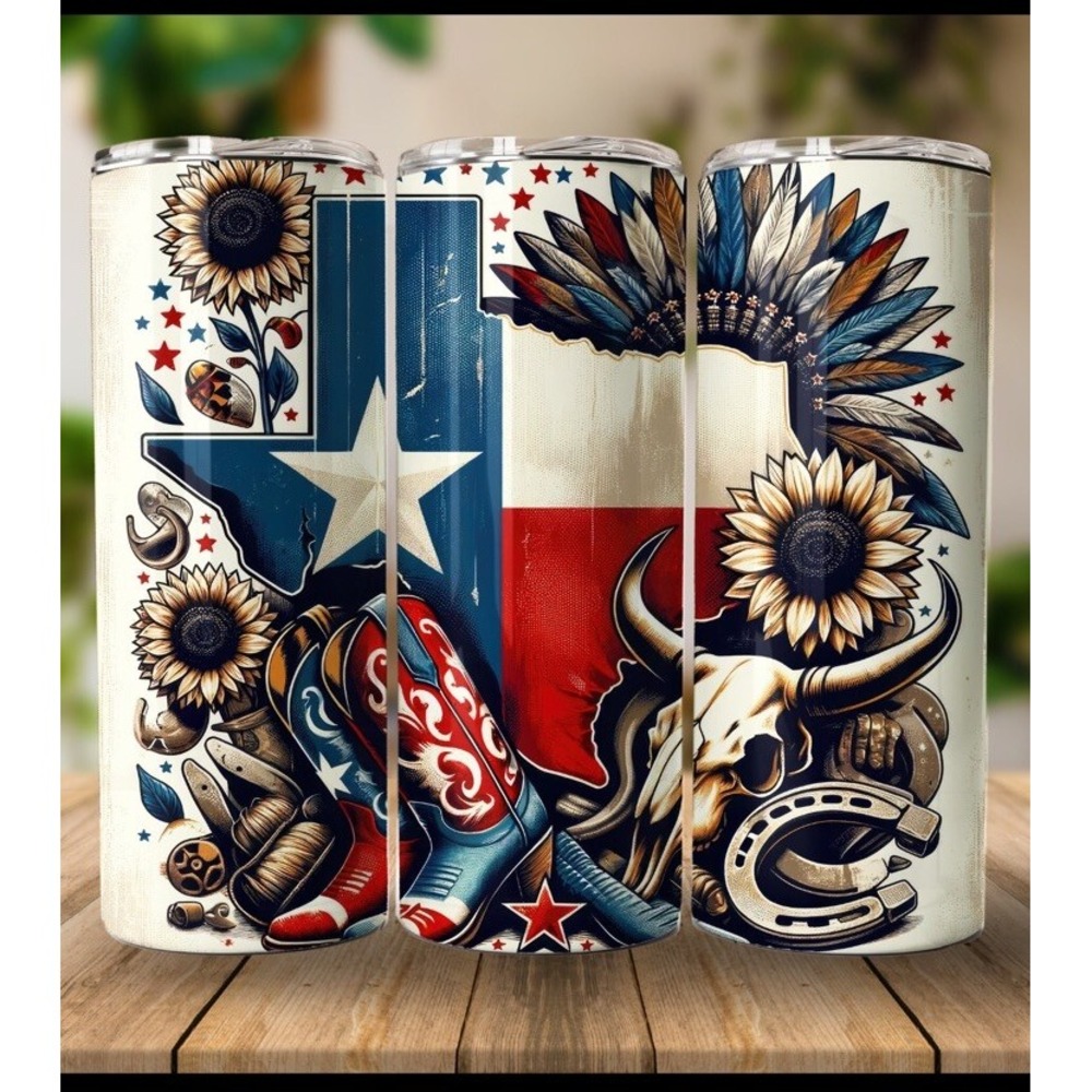 State Of‎ Texas Tumbler 20 oz Metal Hot/Cold With Straw Cowboy Country